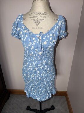 Tie front shirred detail floral mini dress